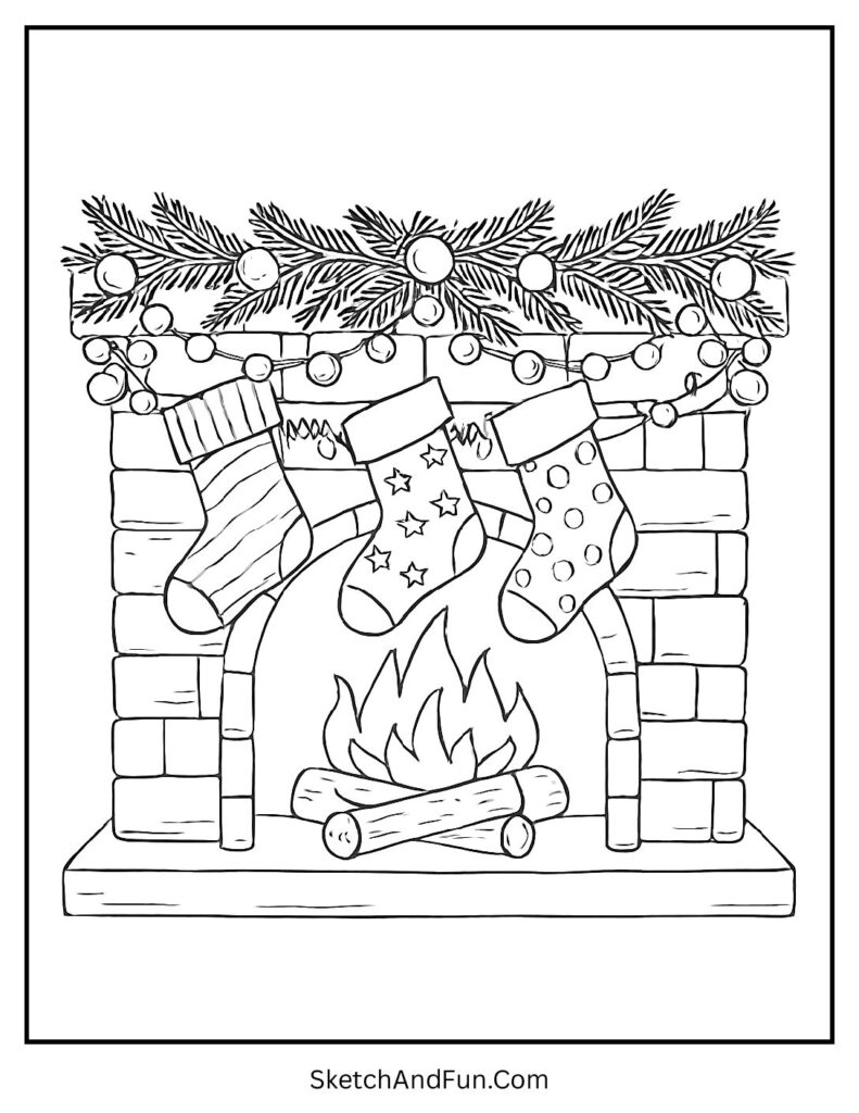 Fireplace stockings glow from cozy coloring pages winter cozy scene printable