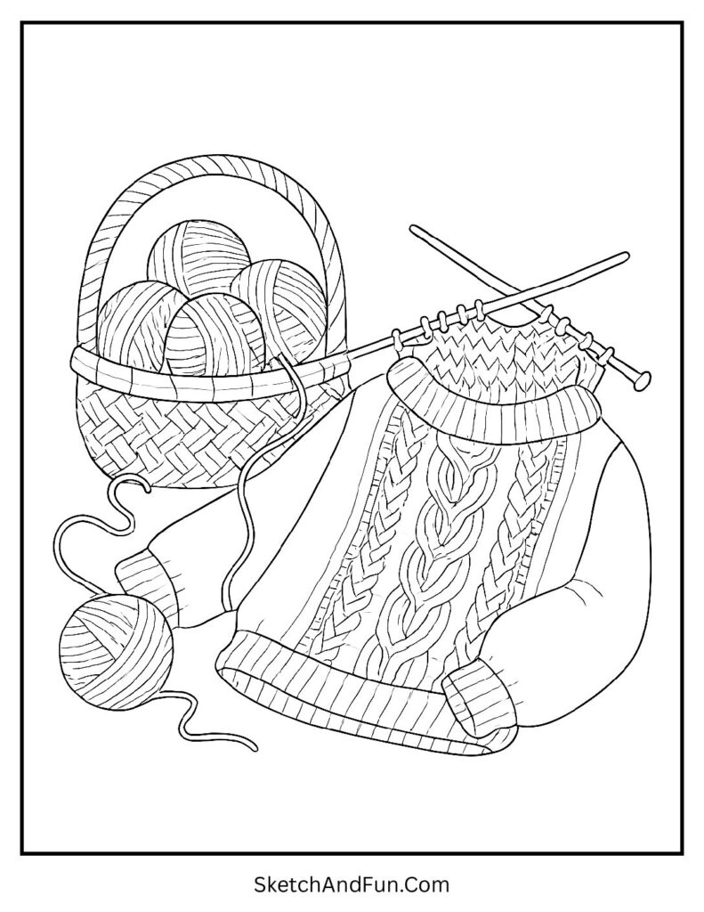 Knitting yarn basket from cozy coloring pages art class