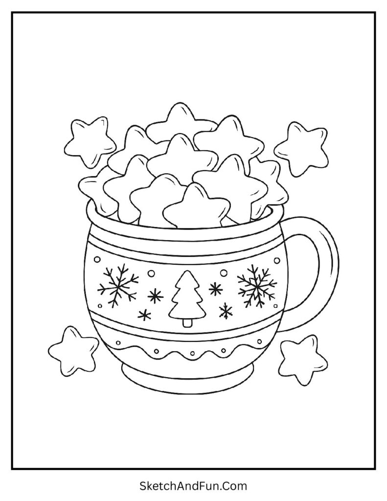 Cup of star marshmallows for free winter coloring pages.