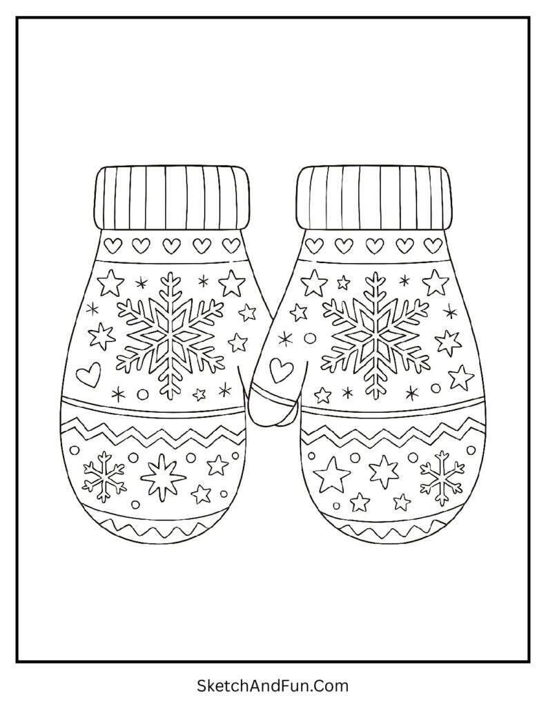 Mittens with snowflake designs for winter coats & mittens coloring pages.