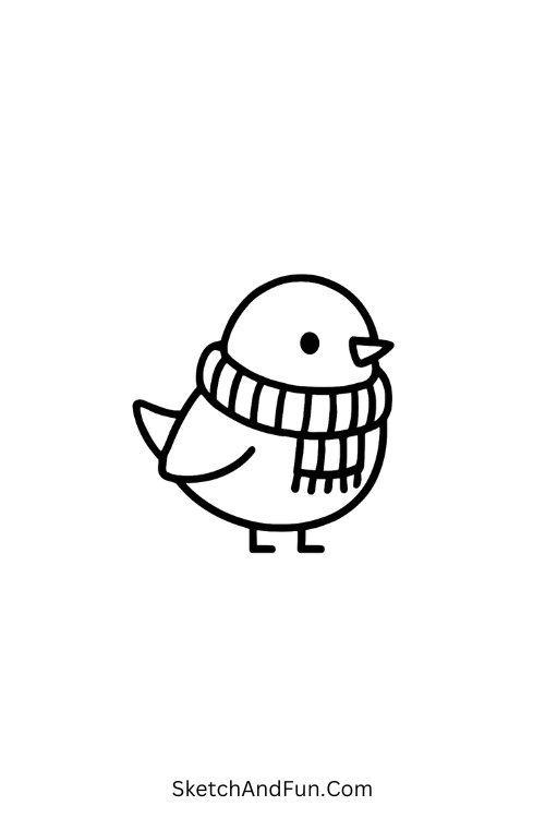 Bird in a Mini Scarf for cute cozy drawing ideas with tiny scarf.