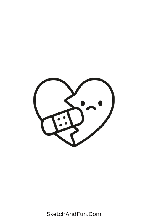Cool drawing ideas nature scenes – Broken heart with bandage showing healing.