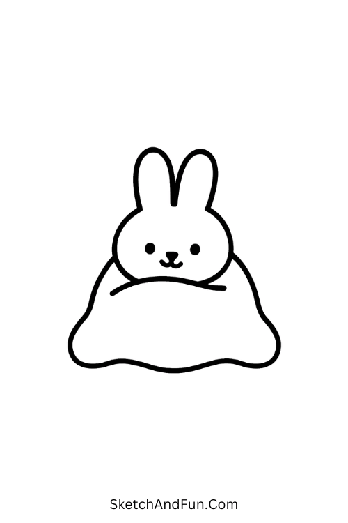 Bunny in a Comforter for cozy animal drawing ideas with sleepy face.