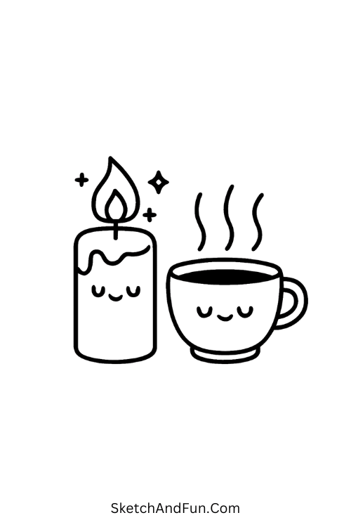 Candle and Tea for cozy indoor drawing ideas with warm light.