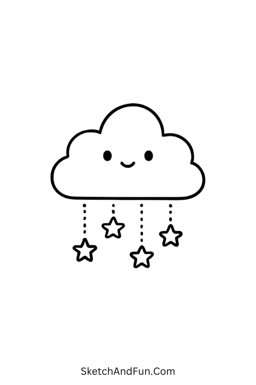 Simple but cool drawing ideas – Cloud raining stars in dreamy style.