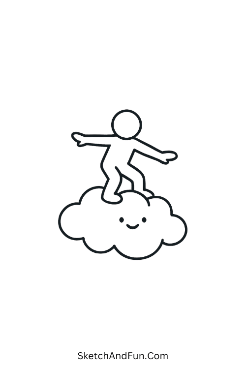 Cool drawing ideas for printables – Cloud surfing sketch looking playful.