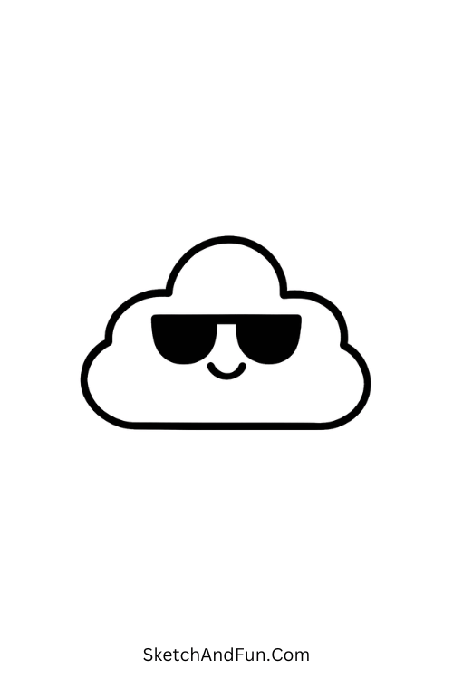 Cute cool drawing ideas for beginners – Cloud wearing sunglasses smiling bright.
