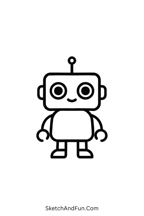 Cute and easy cool drawing ideas for girls – Friendly robot sketch.