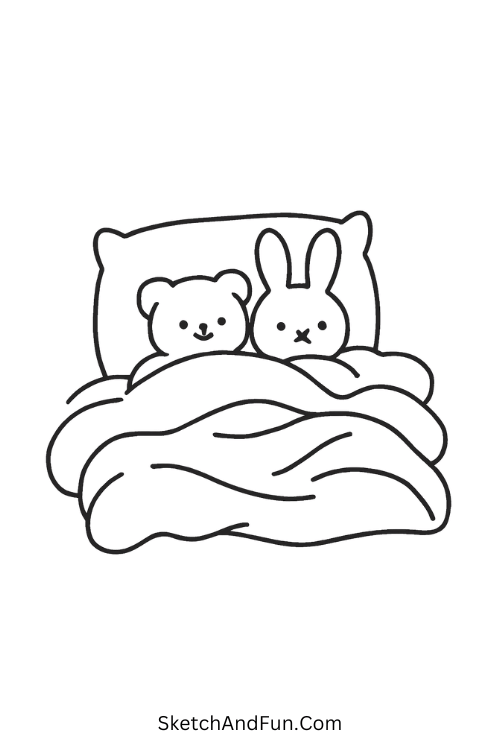 Cozy Bed Setup for cozy drawing ideas easy with soft blankets.