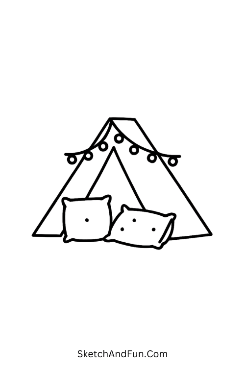 Cozy Tent with Lights for cozy bedroom drawing ideas glowing.