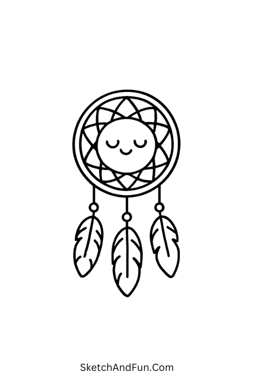 Cool drawing ideas fantasy characters – Dreamcatcher with soft feathers.