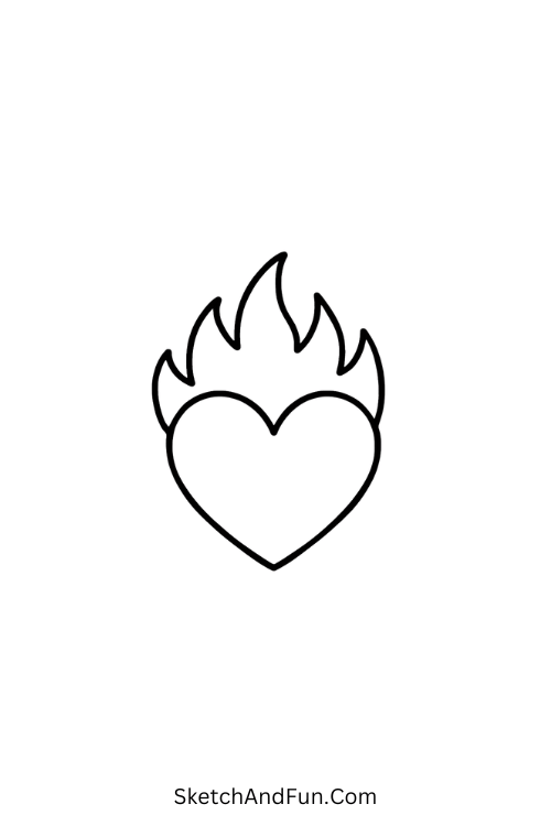 Cool drawing ideas for bored kids – Flame heart burning bright.