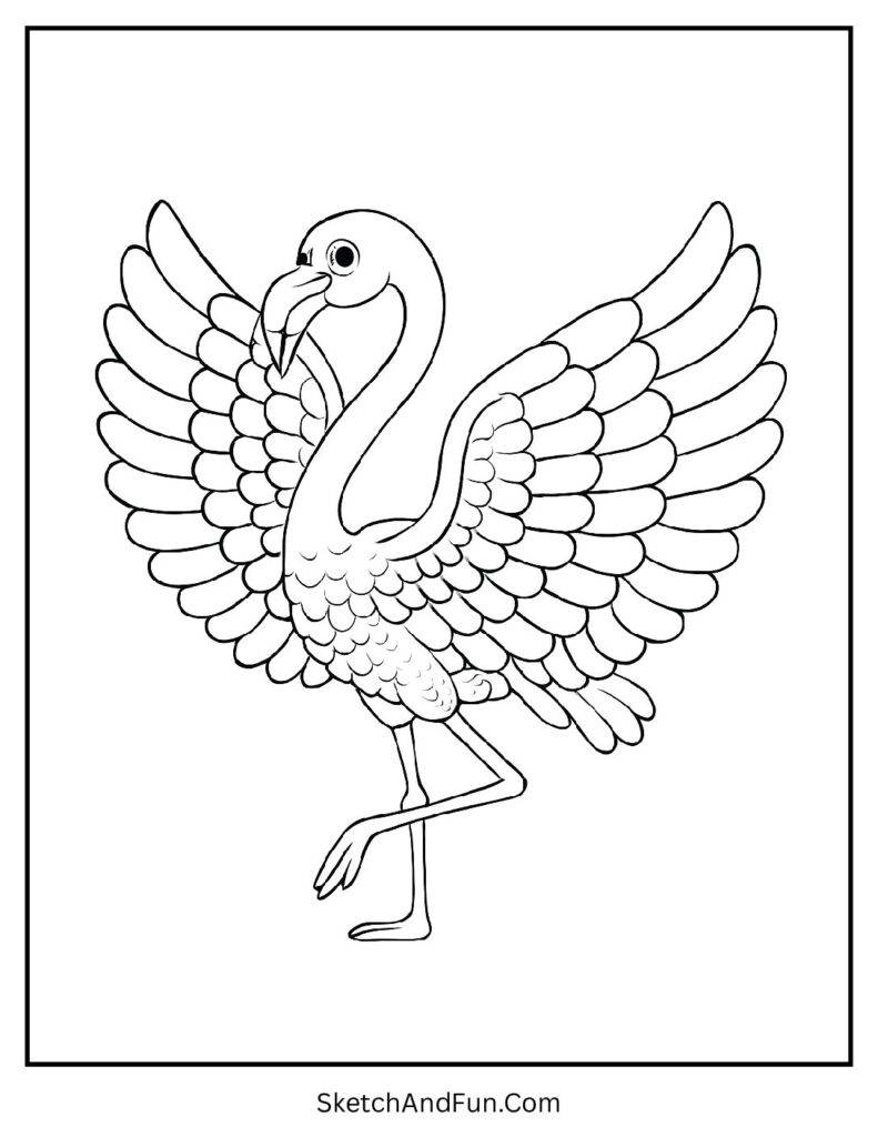 Flamingo with rainbow feathers in a flamingo coloring pages summer / beach style.