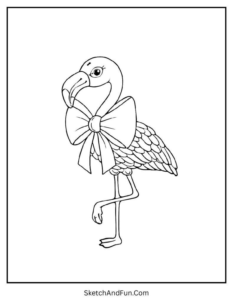 Flamingo with bow tie for flamingo coloring pages for classroom activities.