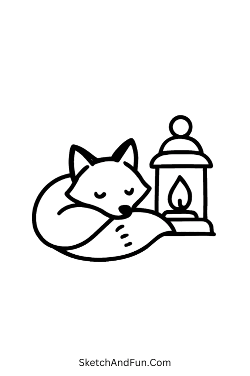 Fox by Lantern for cozy fall drawing ideas with warm glow.