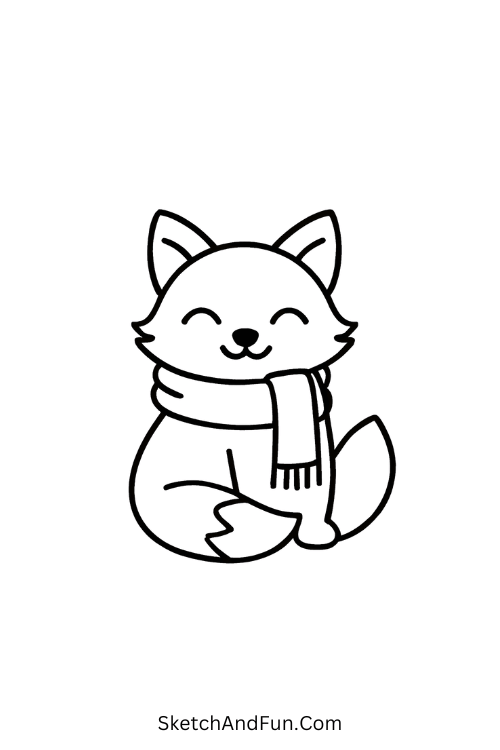 Fox in a Scarf wrapped for cozy winter doodles easy with cute ears.