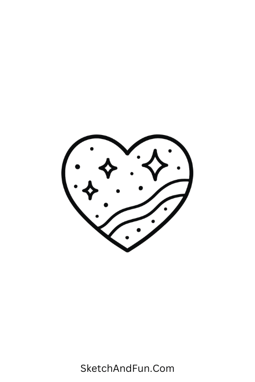 Cool drawing ideas minimal line art – Galaxy heart glowing softly.