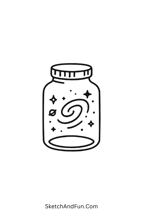 Pinterest drawing ideas aesthetic – Galaxy in a jar glowing with dreamy stars.