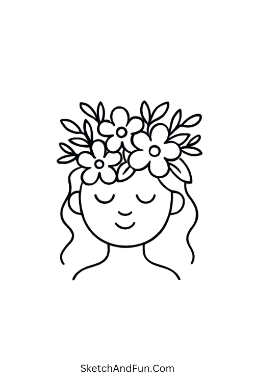Cool drawing ideas for portfolio – Head full of flowers showing calm art.
