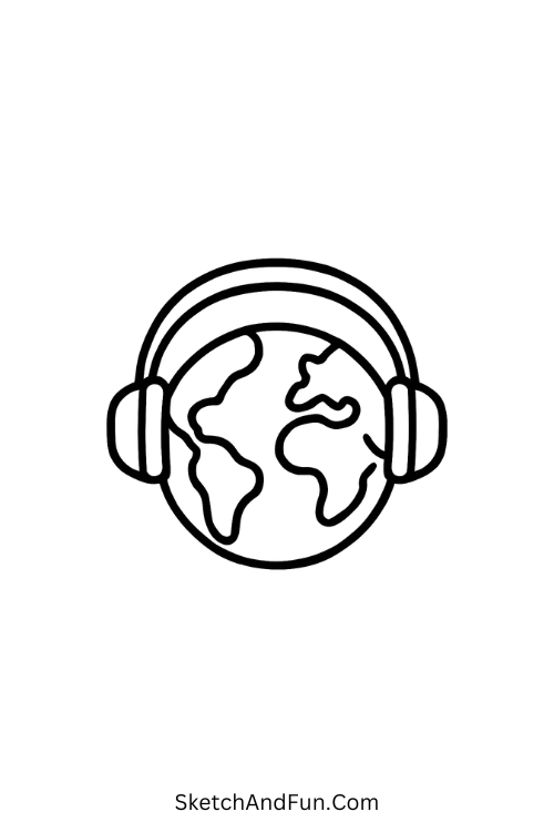 Cool drawing ideas digital art – Headphones around globe spreading music.