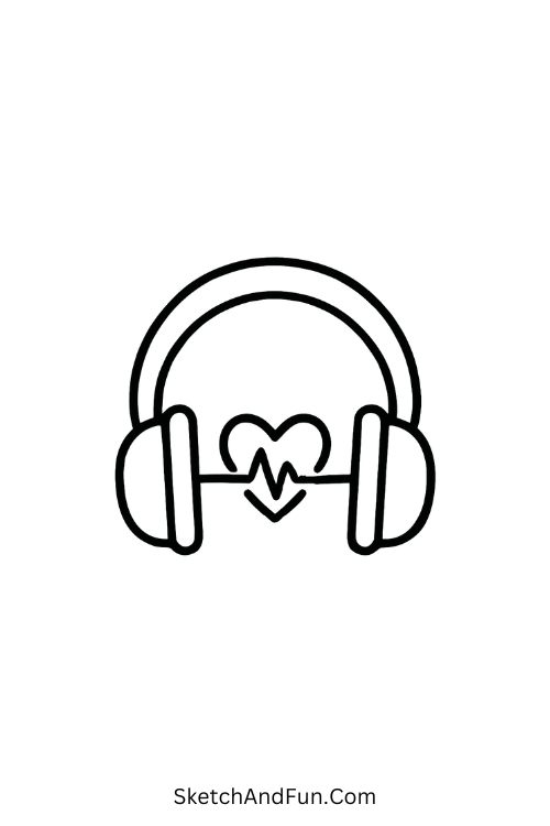 Cool drawing ideas step by step – Headphones with heartbeats showing music love.