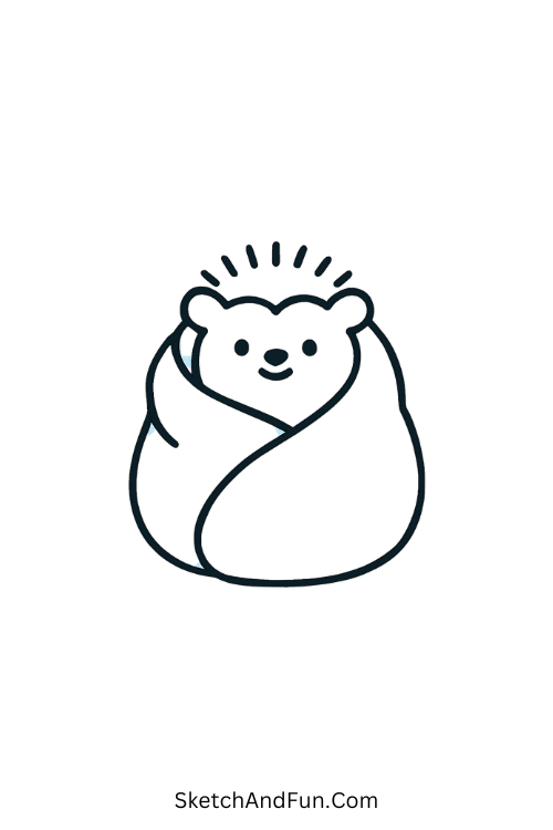 Hedgehog in a Blanket for cozy drawing ideas cute and soft.