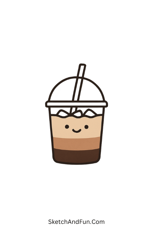 Cool drawing ideas monochrome – Ice coffee cup shaded in layers.