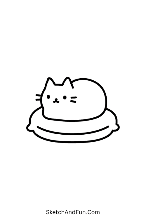 Cat Loaf on Cushion for cozy notebook drawing ideas simple pose.