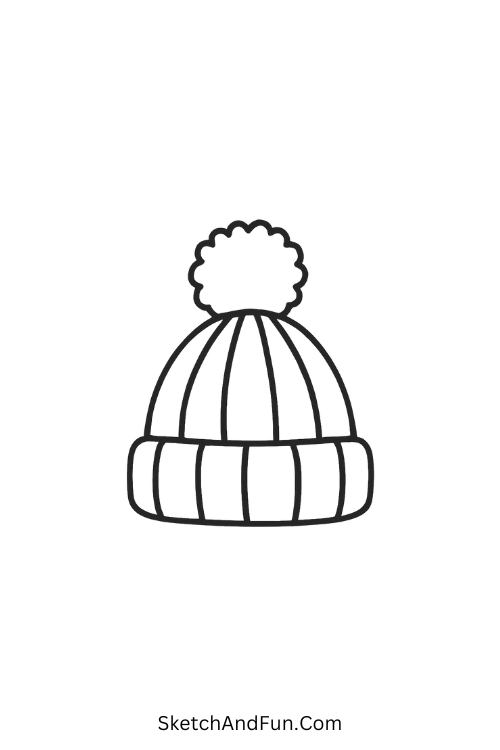 Knitted Beanie for cozy drawing ideas kawaii with fluffy pom.