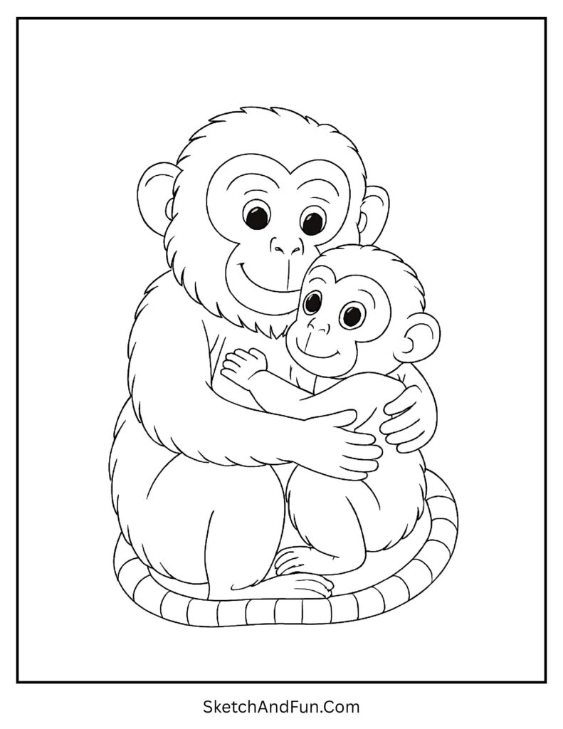 Monkey with a Baby Monkey Hug Coloring Page pdf