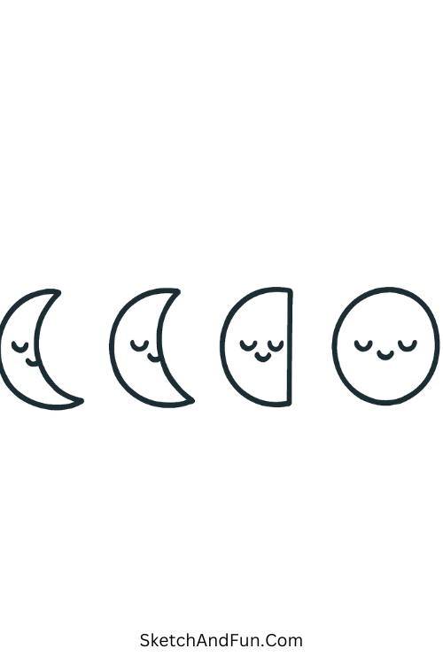 Cool drawing ideas for family activity – Moon phases in calm design.