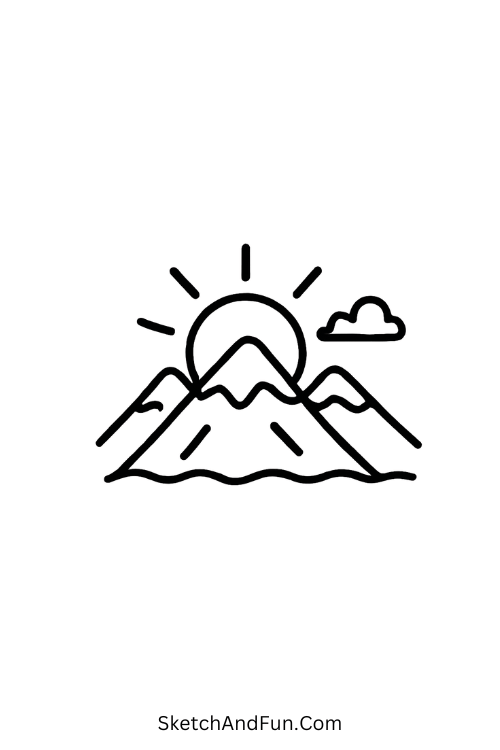 Cool drawing ideas for teenagers – Mountain sunrise with soft peaceful glow.