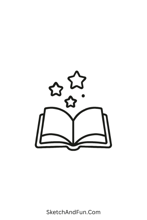 Trending cool drawing ideas 2025 – Open book glowing with stars.