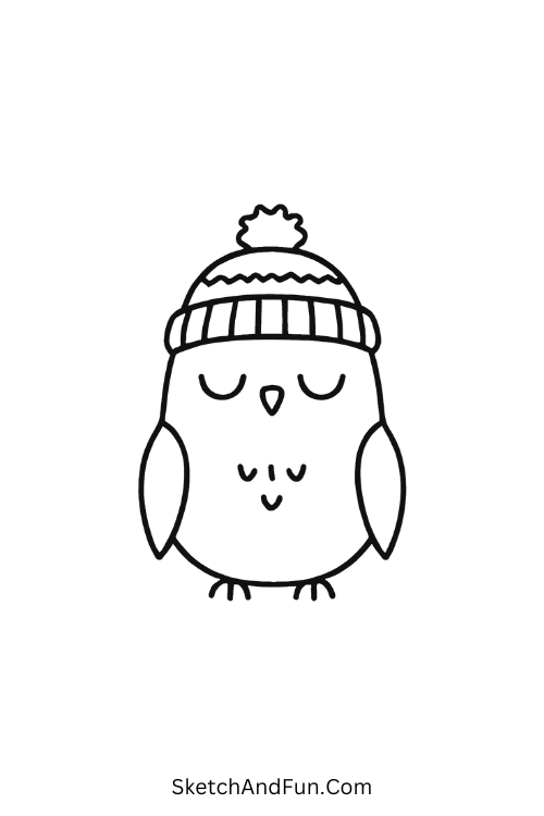 Owl in a Hat for cozy drawing ideas for beginners simple shapes.