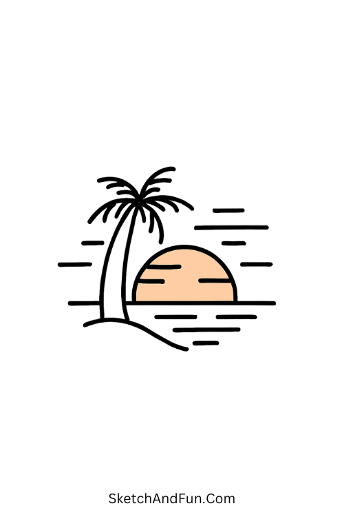 Cool drawings easy and beautiful – Palm tree sunset with warm orange sky.