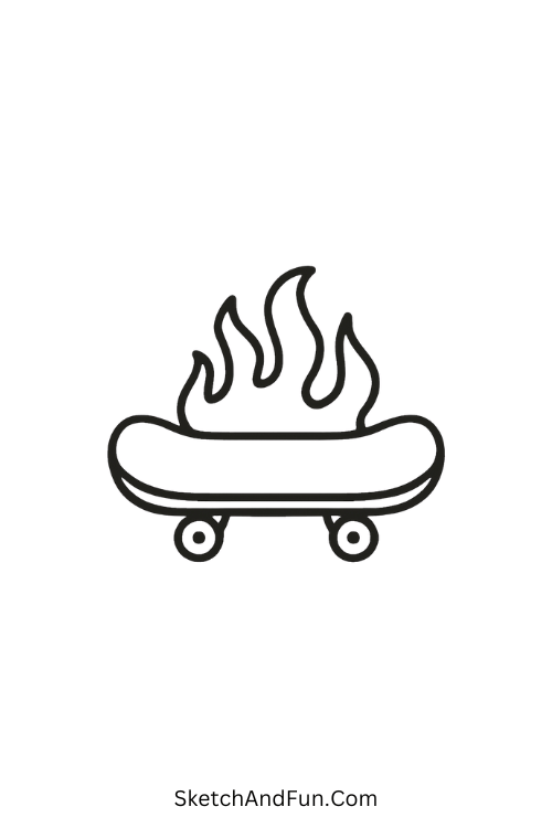 Cool drawings easy – Skateboard with flames giving bold and fiery street art vibes.