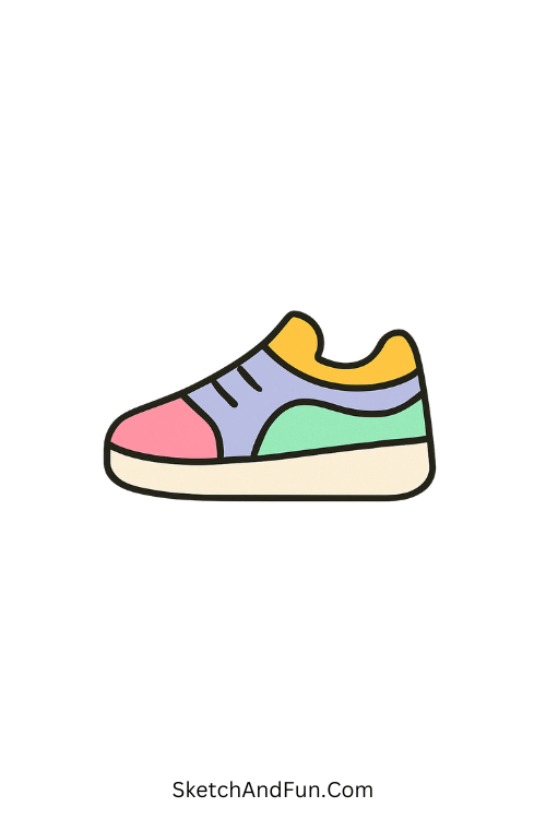 Cool drawings easy with pencil – Sneaker doodle decorated with fun shapes and color.