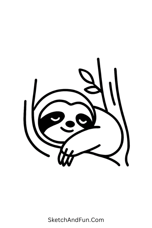 Snoozing Sloth for cozy cute sketch ideas with relaxed pose.