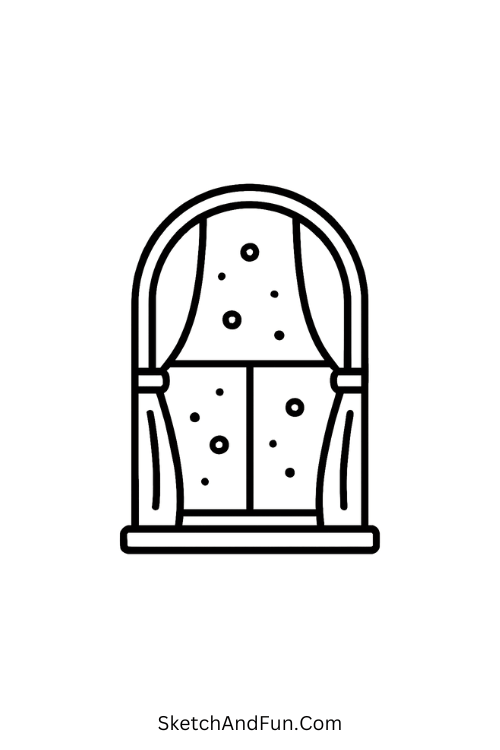 Snowy Window View for cozy winter drawing ideas with gentle snow.