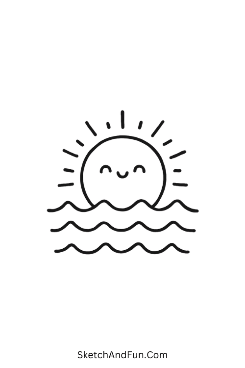 Retro cool drawing ideas 80s style – Sun and waves with summer vibes.