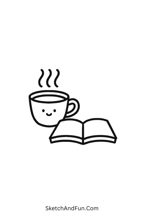 Teacup by Book for cozy drawing ideas to practice warm cup.