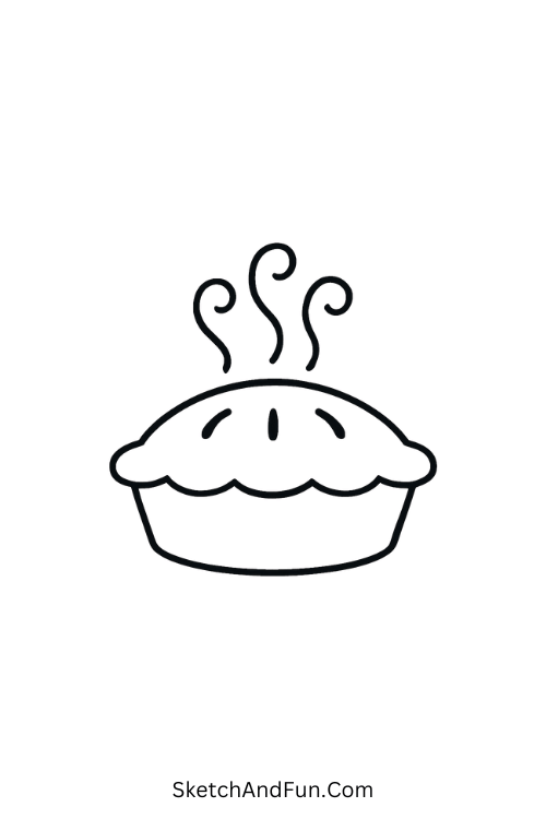 Warm Fresh Pie for cozy cottage drawing ideas with soft steam.