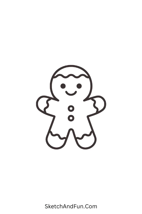 Cheerful gingerbread man cookie for winter holiday drawing ideas