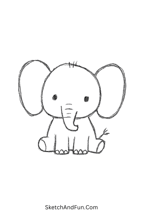 Baby elephant with big ears perfect for easy drawings for children.