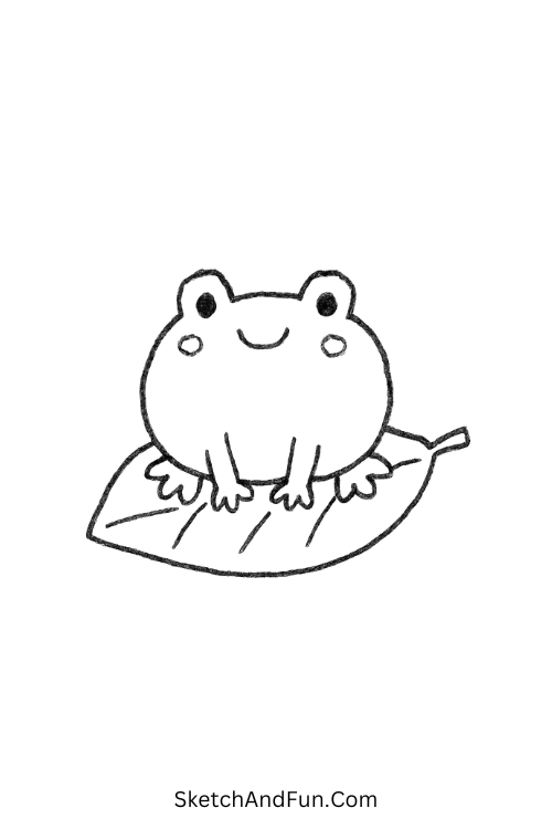 Baby frog on a leaf ideal for easy line drawing ideas beginners.
