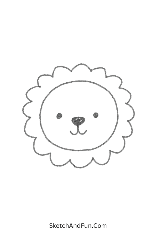Baby lion face with fluffy mane perfect for simple drawing ideas for sketchbook.