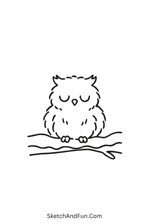 Baby owl perched on snowy branch for winter drawing tutorials for kids