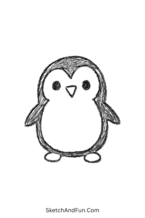 Baby penguin with tiny flippers made for little ones who enjoy easy drawing ideas for kids.