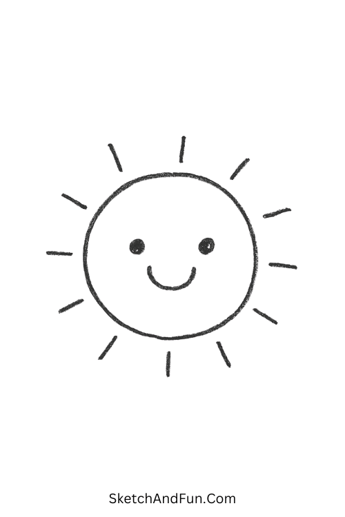 Baby sun with small rays created for kids who enjoy easy drawing ideas.