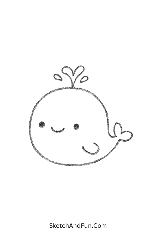 Baby whale with splash sweet for simple sketch ideas for kids.